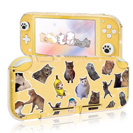 DLseegoSwitchLiteケース猫memeスイッチライト半透明SwitchLiteカバー全面保護軽薄量滑り止め汚れ防止耐衝撃着脱簡単TPU製アナログスティックカバー可愛い猫爪肉球耐久性手触り良いキラキラ