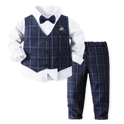 [Volunboy]男の子フォーマル子供スーツ4点セット可愛い紳士服ベビー服結婚式誕生日発表会七五三記念撮影80-120cm(ホワイト+ネイビー90)