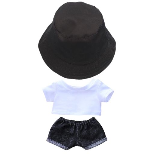 niannyyhouseぬいぐるみ用20cm人形の服帽子+Tシャツ+ズボン3点セット着せ替えフィッシャーマンズハット白Tシャツジーンズ人形ベビー服綿人形の服(C-20cm)