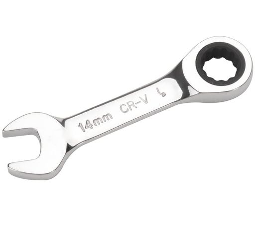 FLZOSPERコンビネーションレンチラチェットレンチ片口スパナショートタイプCRV製車メンテナンス鏡面仕上げ(14mm)