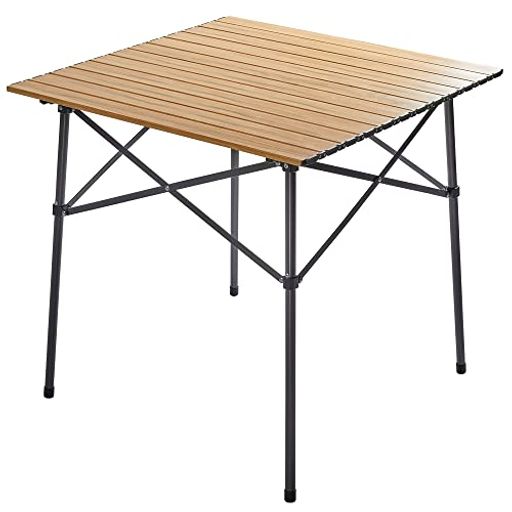 TIMBER RIDGE アウトドアテーブル 折りたたみ 70*70*70cm テレワーク 重量4.2kg 耐荷重45kg アルミ ロールテーブル キャンプ bbq 収納袋付き コンパクト 自宅勤務 木色