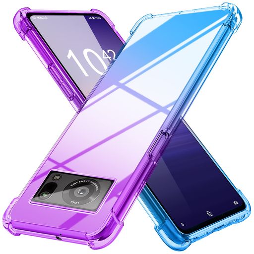 AQUOSR6ケースクリア薄型グラデーション色ケース軽量tpu耐衝撃スマホケース透明SH-51BSH-M22米軍MIL規格取得おしゃれ黄変防止防塵一体型人気アクオスR6携帯カバーパープルブルー