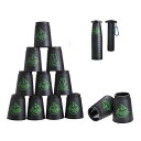 DEWELスタッキングカップスタッキングカップスピードカップス競技用飛重ねカッププラスチック製厚め12個セット手提げ棒付き収納袋付き(ブラック)