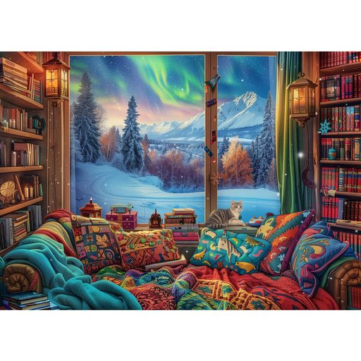 MISITUジグソーパズル1000ピースパズル風景絵画冬雪本猫プレゼント誕生日クリスマスおしゃれインテリア雪見(50x70cm)