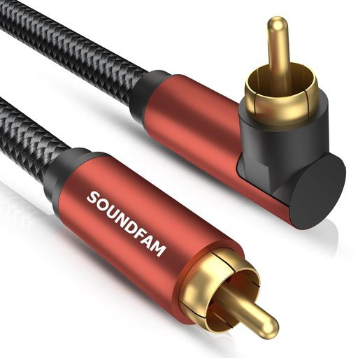 SOUNDFAM90度RCAケーブル直角サブウーファーケーブル、デジタルオーディオ同軸ケーブル24K金メッキデュアルシールド(ワインレッド3M)