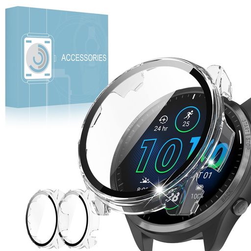 【2枚組】GarminForerunner965用ケースガラスフィルム一体型GarminForerunner965保護カバー全面保護耐衝撃高透過率指紋防止グーグルピクセルウォッチカバー(クリア)