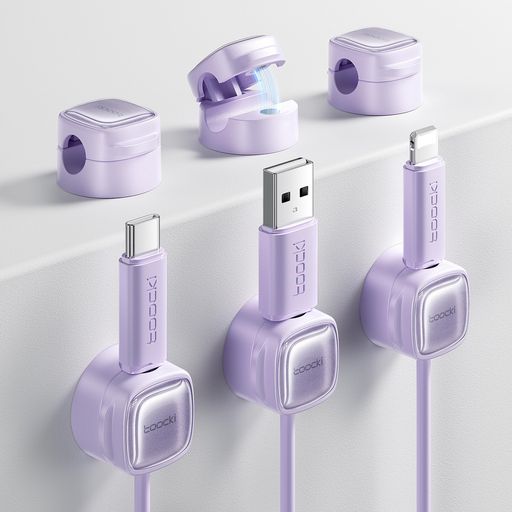 【6個セットパープル】toockiケーブルホルダーケーブルクリップ磁気ロック式磁石開閉配線止め配線整理ケーブル調整可能コードホルダーコードクリップ貼り付け強力粘着USB配線収納卓上US…