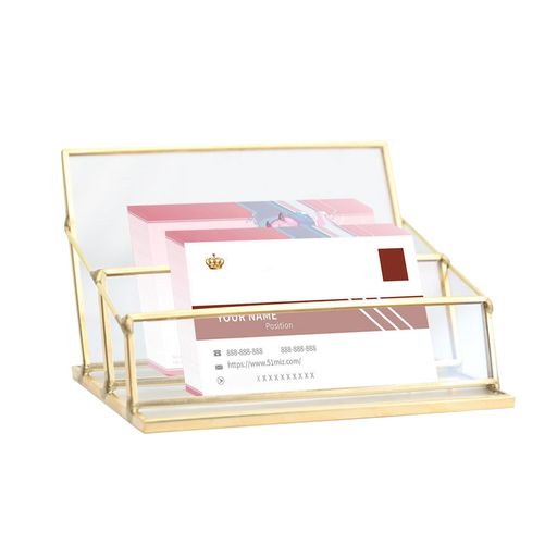 DIFEIUKI名刺スタンド名刺立て横置き2段カード立て真鍮ガラス製オシャレカードケース店舗展示会オフィス受付卓上名刺収納カード収納ボックス事務用品