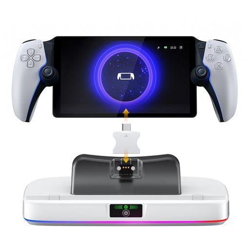 NEWDERYPSPortal用充電PS5Portalリモートプレーヤ用充電器ドックPSポータル収納スタンドPS5周辺機器アクセサリUSB-Cケーブル付属LED指示ランプ付き過充防止コンパクト軽量ホワイト