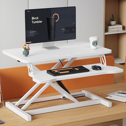 スタンディングデスク卓上SHUWEI天板幅90CMガス圧昇降式高さ15~48CMキーボードトレイ付き耐荷重20kgオ..