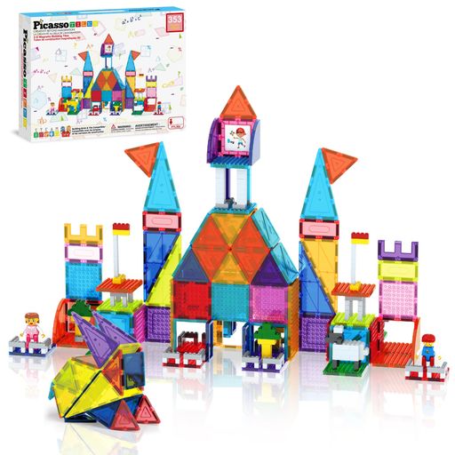 PicassoTiles353pcsMagneticBrickTileandMagneticTileComboSetActionFiguresIncludedBuildingBlocksSTEMToys