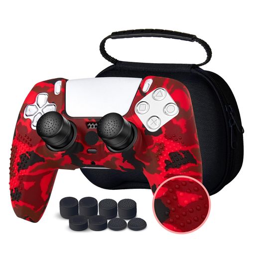 JYXETOV PS5 コントローラー カバー + 収納バッグ(27オプション)、無料の8ボタンキャップ、シリコーン保護、オリジナルの充電器で充電できます、滑り止めデザイン、両面印刷パターンに適し…