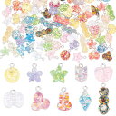PHPandaHallキラキラチャーム100個ペンダント樹脂かわいい蝶花星チャームハンドメイドアクセサリーパーツデコパーツイヤリングピアスキーホルダー手芸材料手作りキットDIY飾り物