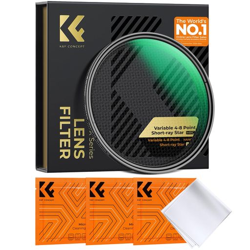 【可変式クロスフィルター・短い線】K&amp;F CONCEPT クロスフィルターは、フィルターを回転させ効果を光線数を4本または8本に調整できながら使用するフィルターです。さまざまな撮影シーンに応じて光条の線の本数を調整し、星の光の効果を調整することで、美しい光のアクセントを作り出すことができます。外装の新旧が混在しますが、中身は同一です。(ご注意:本品は短い線のクロスフィルターで、星の線が短いです。) 【光学ガラス・クロス効果】クロスフィルターは高品質の光学ガラスで作られ、光の分散と歪みを効果的に軽減し、キラキラな光の効果を保証できます。夜景撮影や水面の輝き、イルミネーションなどシーンに最適です。 【多層コーティング】28層コーティングを採用し、効果的に反射と散乱を低減し、光透過率を向上させ、星の光の効果がより明確で明るいことができます。 また、コーティング技術は効果的に光の損失を低減可能です。 【軽量・頑丈】クロスフィルターは高強度アルミニウム合金で作られ、軽量で頑丈です。 アルミ合金枠はレンズを効果的に保護するだけでなく、安定したサポートを提供します。