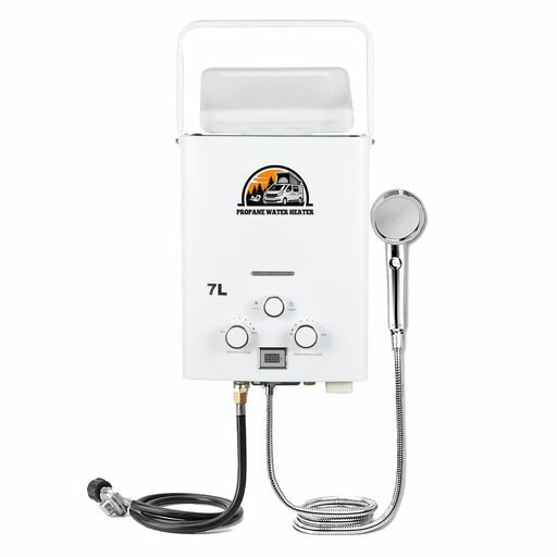 Hapyvergo携帯用LPガス給湯器7Lタンクレス湯沸器1.85GPM熱湯ヒーター取り付け簡単過熱保護オートストッ..