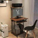 UYOYOUS机オフィスPCデスクパソコンデスク昇降デスクスライドキーボードスライダー収納ラック付き奥行45X幅70X高さ133CMパソコンワークデスク組立品木製可動棚キャスター付省スペース木目調(3)