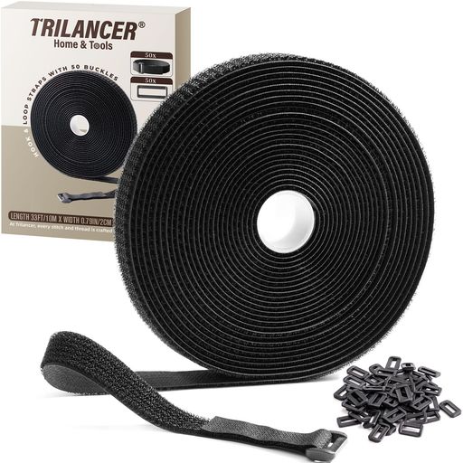 Trilancer 10m x 2cm 再利用可能なケーブル結束バンド、調整できる面ファスナーバ...