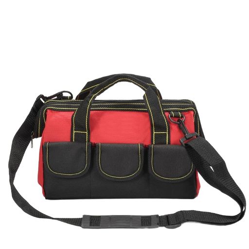 工具バッグ工具収納袋大開口収納袋電気木工工具収納袋補強オックスフォード布底工具収納袋(赤31*17*23CM)