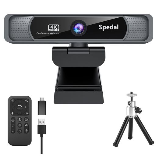 Spedal931Webカメラ4KUHD800万画素広角会議カメラ4倍ズームリモコン&三脚付きマイク内蔵USBプラグ&プレ..
