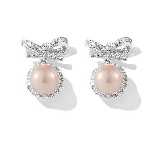 MIKAMU リボン フープピアス レディース 18K 18金RGP 人気 天然貝パール フープ ピアス 安心の 金属アレルギー対応 ギフト 専用ボックス付き (ホワイトゴールド+ピンクパール)
