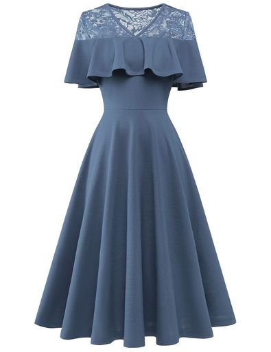 結婚式ドレスレディースワンピース秋骨格ストレートドレス二次会披露宴食事会膝丈きれいめ上品グレーブルー2XL