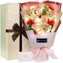 ソープフラワー 花束 くま LED付き ピンク 枯れない花 石鹸花 バラ 造花 ブーケ 可愛いぬいぐるみ 创意プレゼント 母の日 誕生日 結婚式 ...