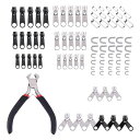 ジッパー修理キットペンチ付き縫製交換用DIYジッパーファスナー引っ張り財布裁縫/手作り/服装/手芸バッグ/ジャケット/テント/荷物/寝袋修理屋さんに適用(85個セット)