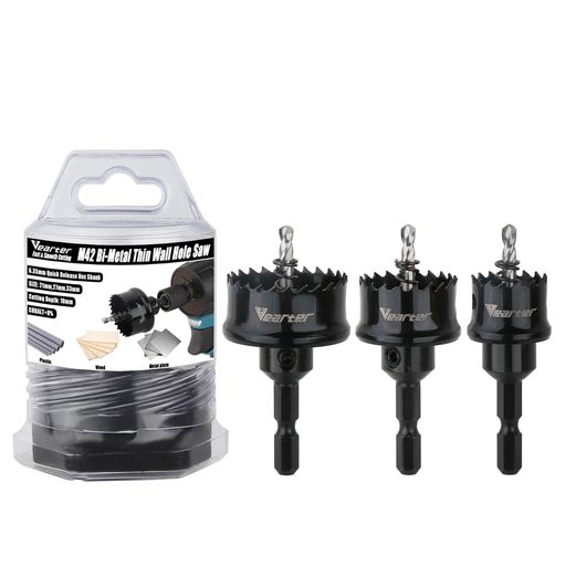VearterM42バイメタルホールソーセット3本組21/27/33mm薄壁木工用ドリル六角軸ホルソー穴開けドリルア..