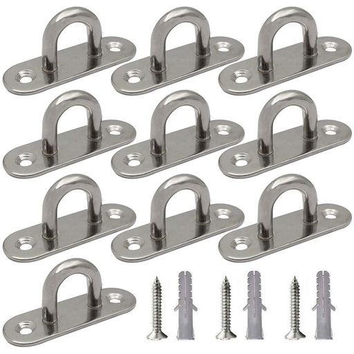 パッドアイ厚さ5mm10個入り304ステンレス製ネジ20個付き長方形アイプレート天井フックU型固定金具取り付け金具