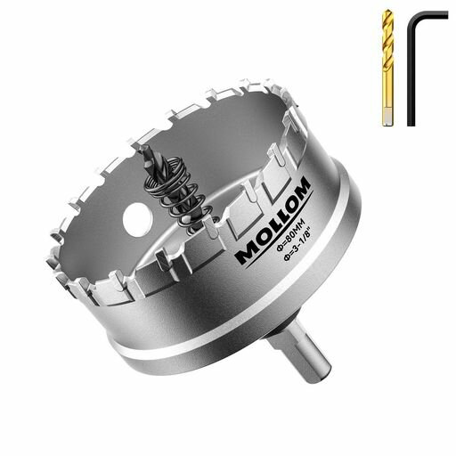 Mollom(3-1/8インチ|80mm)高耐久超硬ホールソー、パイロットドリルビット2個、ホールカッターはステン..