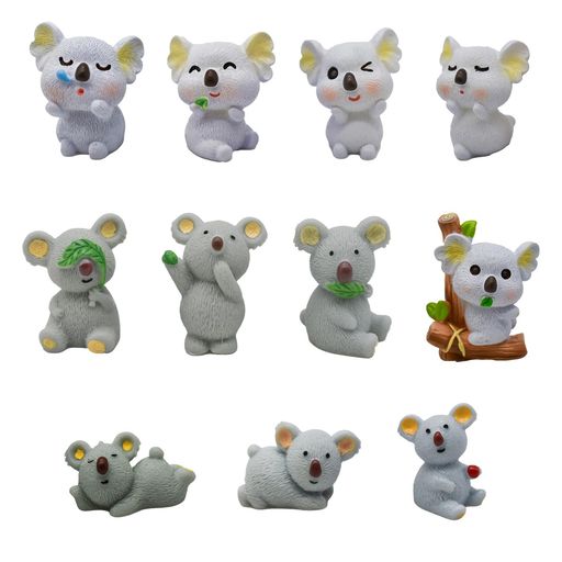 11匹動物ミニフィギュア樹脂ミニのコアラの熊コアラの置物ガーデン置物動物彫刻ケーキの装飾、ミニのコ..