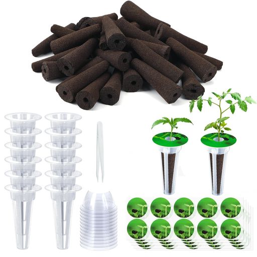 NEIANG水耕栽培スポンジ12個定植かご12個水耕栽培ポット蓋12個すいこう栽培キット水耕栽培ラベルシール付き20枚容器野菜植えスポンジ1個ピンセット付き栽培キット水耕スポンジ室内栽培家…