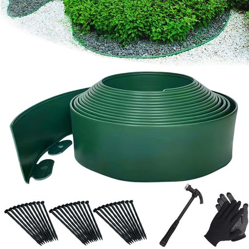 YUNHEガーデンエッジフェンス土留め園芸シート土留めフェンスシート花壇芝生根止めガーデニングDIY裁断可能土と芝の根境界線の分割庭のデザイン30本の固定釘ハン...