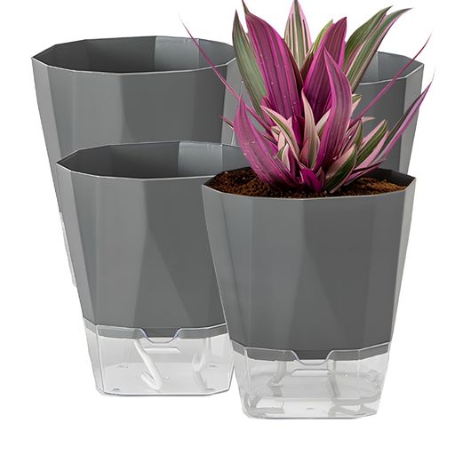 植木鉢自動給水給水プランター観葉植物底面給水鉢おしゃれ4個セット給水紐付き室内室外ハーブ、花、多..