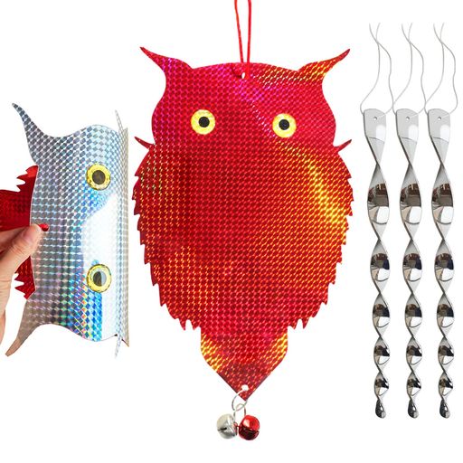 5WYOUKE鳩よけ鳥よけフクロウ鳥の天敵鳩よけグッズフクロウ型鳥よけ1枚+銀色鳥よけ棒3本セットキラキラ..