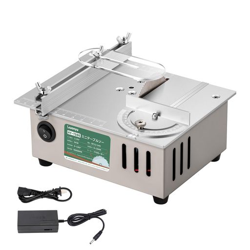 Huanyuミニテーブルソー7段変速卓上テーブルソー9000RPM0-15MM鋸刃昇降0-180°角度調節切断鋸刃付き木材..
