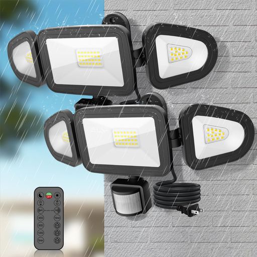 CLYLEDセンサーライト屋内/屋外使用可人感センサーLED投光器42W昼白色6500Kフラッドライトリモコン操作自動点灯/消灯高輝度4200ルーメン3灯式IP66防水仕様省エネ明るい防犯ライト投光器ガレ…