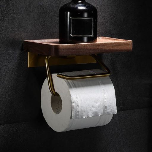 Itisyouトイレットペーパーほるだートイレットペーパーホルダー木製真鍮棒小物置き簡単設置
