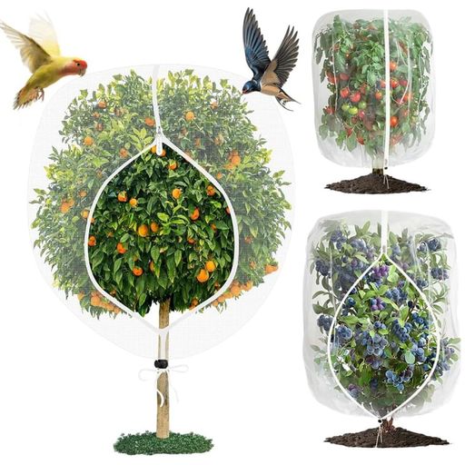 UOPR植物保護カバー防虫ネット1枚入り鳥よけネット巾着式ファスナー付き野菜栽培園芸用ネット防鳥ネッ..