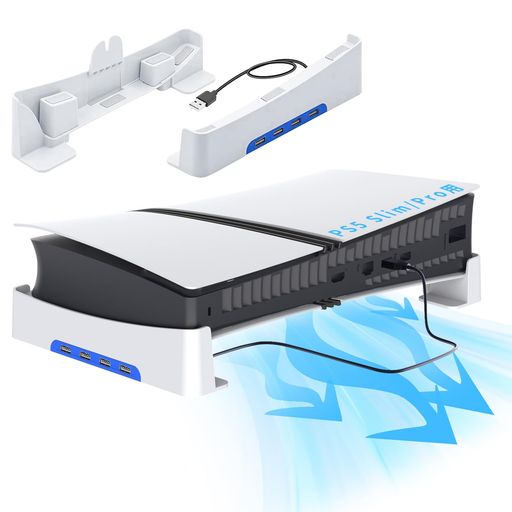 LwuckbarrtPS5用横置きスタンド-4つUSB拡張ハブ付PS5Slim/Pro用スタンド-安心収納アクセサリー-放熱改善転倒防止地震対策傷付き防止固定ネジ付簡単取り付け-PS5Slim/Pro