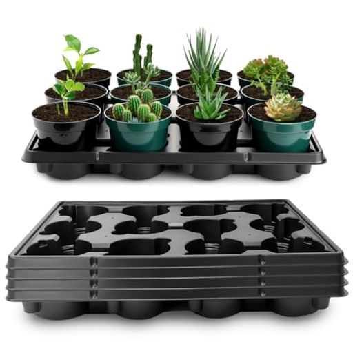 3号鉢対応12セルトレイ5個セット、園芸用品育苗ポットトレー、プランター受け皿、家庭菜園育苗箱園芸ト..