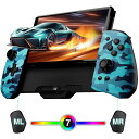 Switchグリップコントローラー携帯モードLEDライトSwitchコントローラー6軸ジャイロTURBO連射機能付き人間工学マクロ機能Switch/OLEDに対応日本語取扱説明書(迷彩ブルー)