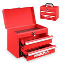WORKPROツールボックス工具箱道具箱収納箱ツール収納引き出しタイプ2段横幅275x奥行150x高さ208mmコンパクトデザイン片付け整理ガレージ道具入れ小物入れ現場作業レッド