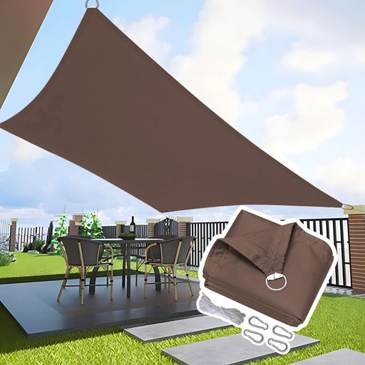 JIANLEIサンシェード防水3M*3Mコーヒー色四隅にはD型メタルバックルが付属日除けシェード雨よけ遮光ネ..