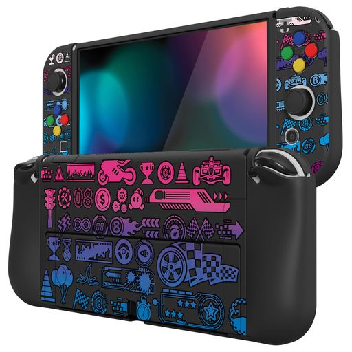 PlayVitalZealProtectSwitch有機elに対応用ソフト保護シェル、SwitchOLEDに対応用フレキシブルプロテクタージョイコングリップカバーサムグリップキャップとABXY方向ボタンキャップ付き【デラック…