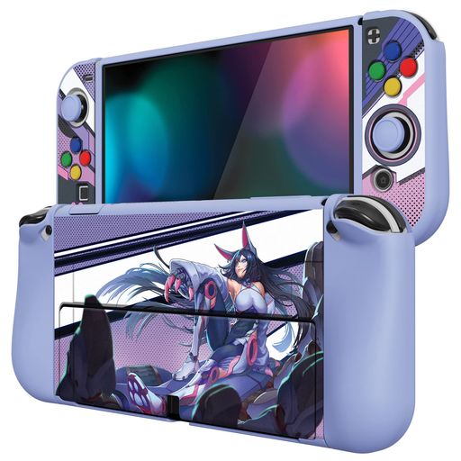 PlayVitalZealProtectSwitch有機elに対応用ソフト保護シェル、SwitchOLEDに対応用フレキシブルプロテクタージョイコングリップカバーサムグリップキャップとABXY方向ボタンキャップ付き【アニメ風…