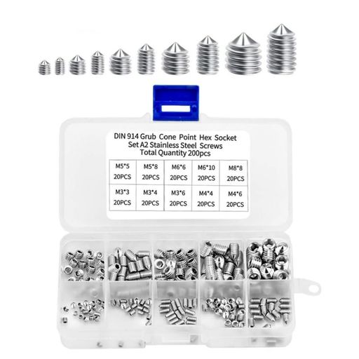 GYWHOOFT六角穴付止めネジ内M3-M8200個セット六角グラブネジ304ステンレススチール止めねじキット六角イモネジセット接続用修理ツール配管工など蛇口修理イモネジセット収納ケース付き