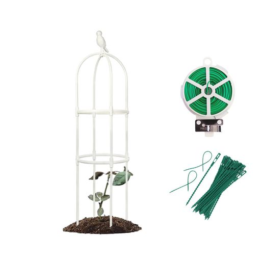 オベリスク組立式厚さ14mm鳥飾りリング白スチールトレリスポリエチレンポリエチレン被覆鋼管園芸用品第..