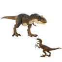 マテルジュラシックワールド(JURASSICWORLD)ダメージひかるT-レックス&ヴェロキラプトル【恐竜フィギュア2体セット】【全長約49cm&19cm】【恐...