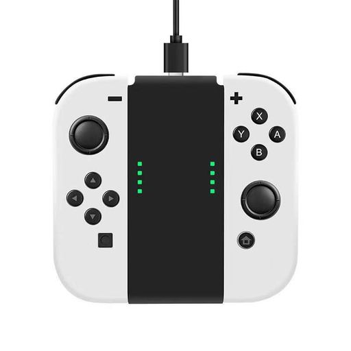JOY-CON充電グリップ|ジョイコングリップ&充電器一体型|SWITCH/SWITCHOLEDコントローラー対応|LED充電表示・安全保護・持ち運び便利|スイッチ純正交換用充電器ケーブル付(B黒)